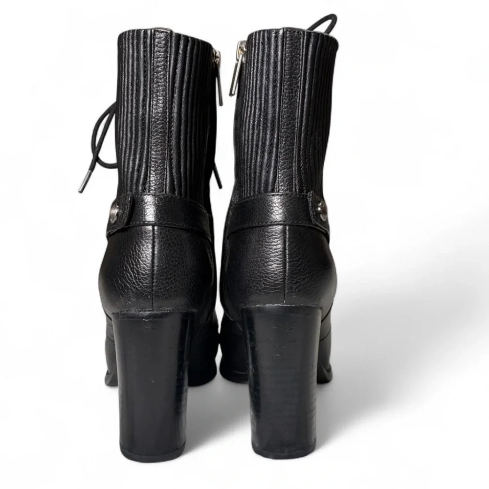 Michael Kors Carrigan Black Leather Lace Up Heeled Ankle Boots Size 7.5